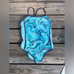 WONDER NATION GIRLS XL ONE PIECE SWIMSUIT COLORBLOCK MARBLE